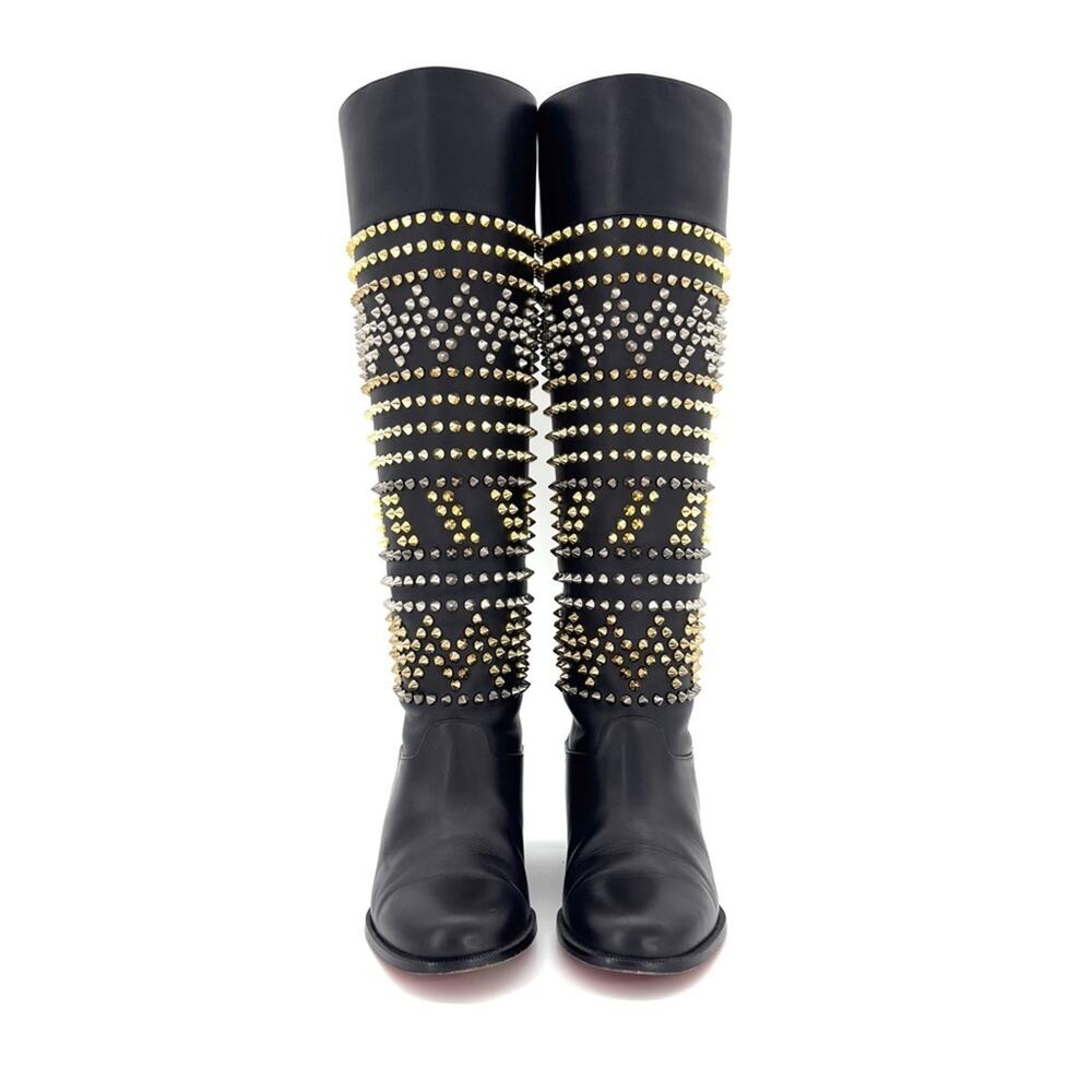 Christian Louboutin Rom Chic Flat Calf Spike Knee High Boots Women’s 37 Shoes - Picture 6 of 9